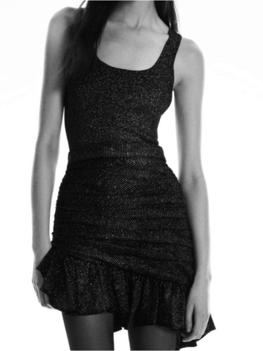 Zara Black Asymmetrical Ruffle Mini Skirt
